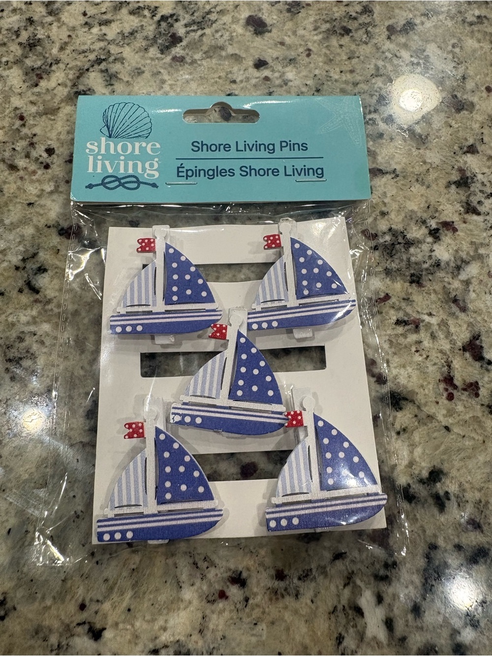 Shore Living Americana clip pins Set of 5 sailboats New